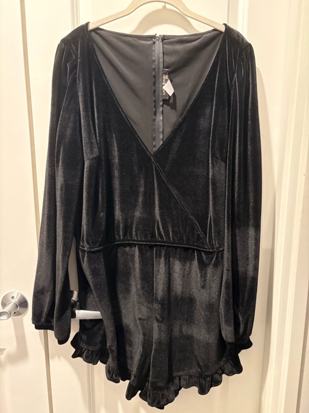 Black Velvet Long-Sleeve V-Neck Romper